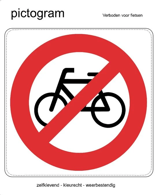 Pictogram Sticker Verboden Voor Fietsen (10x10cm) 1 Pictogram Sticker Verboden Voor Fietsen (10x10cm)