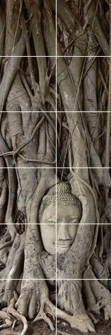 Foto Tegelsticker 15x15 'Boeddha Hoofd Met Boom' 90x30 Cm Hxb